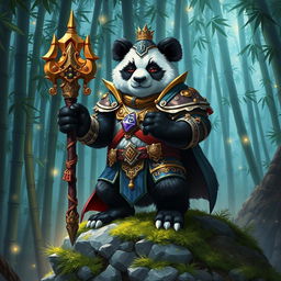 A magnificent Dungeons and Dragons-style panda, illustrated as a powerful and wise creature with striking black and white fur and expressive eyes