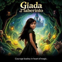 A captivating movie poster for a fantasy adventure film titled 'Giada y el laberinto'