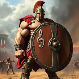 A colossal Spartan warrior with an incredibly muscular physique, showcasing toned arms, chest, and legs that emphasize strength and power