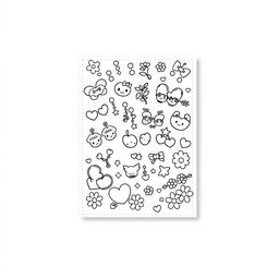 A kawaii-style coloring page featuring an assortment of adorable earrings, including cute studs, dangle earrings, and character-themed designs