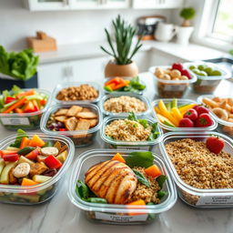 A beautifully arranged meal prep station featuring easy-to-digest, nutritionally balanced foods tailored for elderly individuals