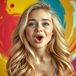 A stunning blonde girl with an expressive ahegao face, showcasing exaggerated features of pleasure and excitement