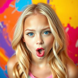 A stunning blonde girl with an expressive ahegao face, showcasing exaggerated features of pleasure and excitement