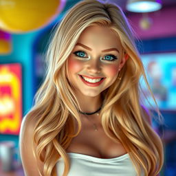 A beautiful, realistic blonde girl with an expressive ahegao face, showcasing her playful and captivating personality