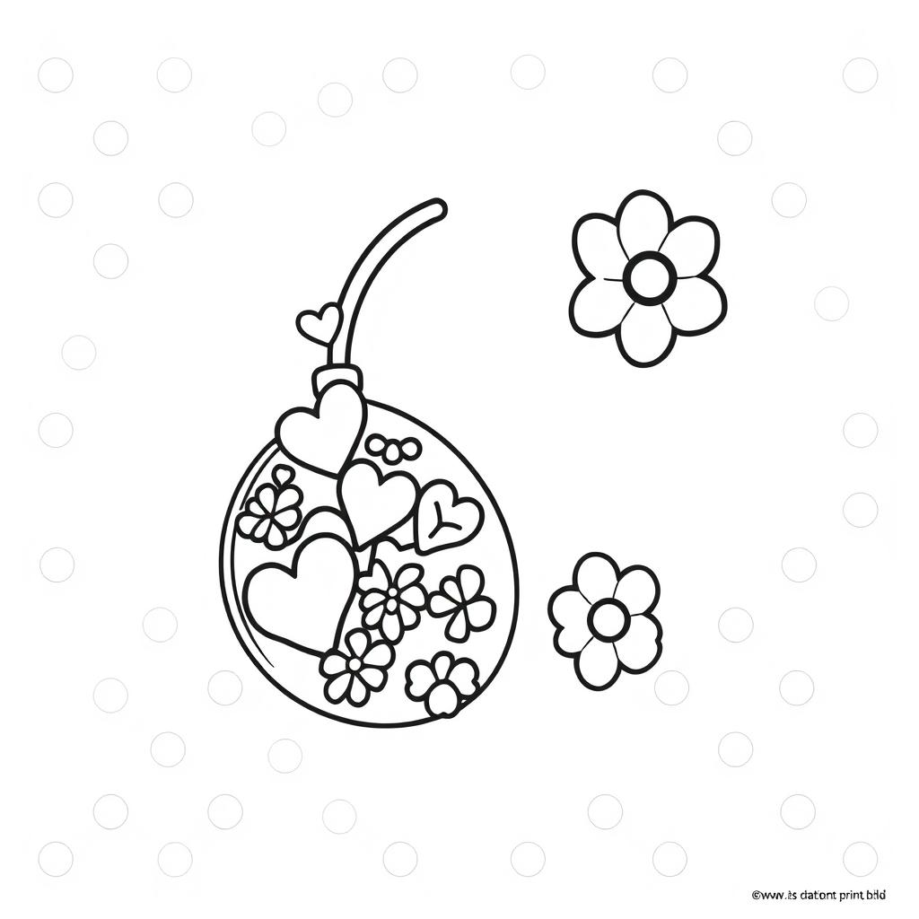 A kawaii-style coloring page featuring a large, cute earring as the central design