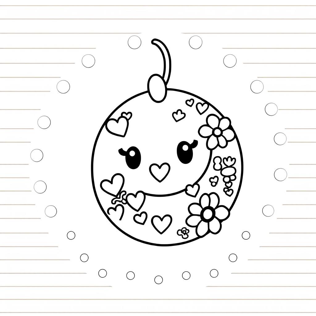 A kawaii-style coloring page featuring a large, cute earring as the central design