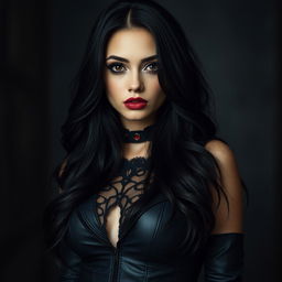 A captivating and confident realistic goth girl with a natural appeal, embodying a sexy yet authentic look