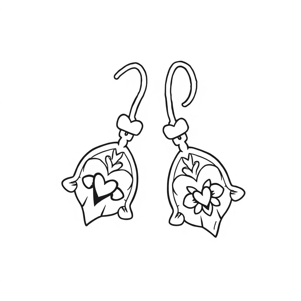 A kawaii-style coloring page featuring a delightful pair of earrings with a dotted line background