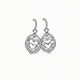 A kawaii-style coloring page featuring a delightful pair of earrings with a dotted line background