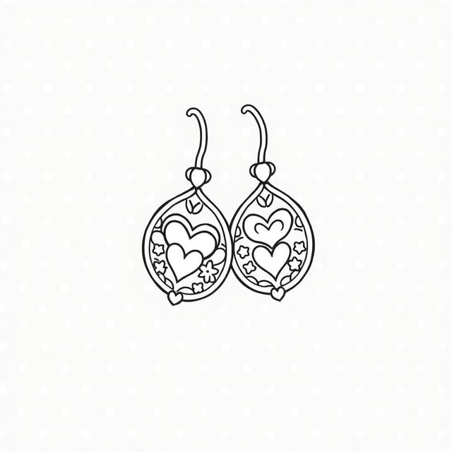 A kawaii-style coloring page featuring a delightful pair of earrings with a dotted line background