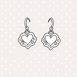 A kawaii-style coloring page featuring a delightful pair of earrings with a dotted line background