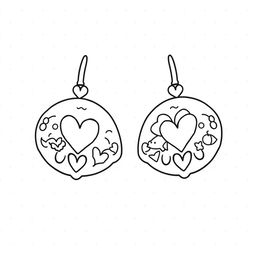 A kawaii-style coloring page featuring a delightful pair of earrings with a dotted line background