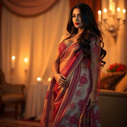 A romantic scene featuring a stunning Indian woman inspired by Aishwarya Rai, exuding confidence and beauty