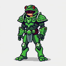 A humanoid character in frog armor, designed in pixel art style with a resolution of 32x32 pixels