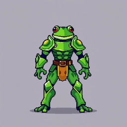 A humanoid character in frog armor, designed in pixel art style with a resolution of 32x32 pixels