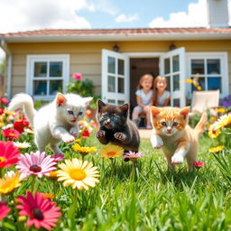 A sunny day in a garden filled with colorful flowers and green grass