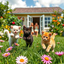 A sunny day in a garden filled with colorful flowers and green grass