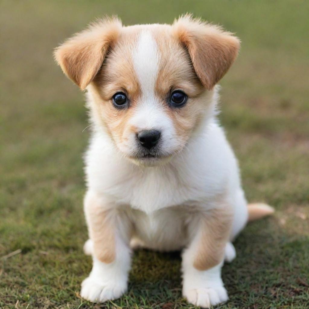 A cute, playful little puppy with soft fur, sparkling eyes, and a wagging tail