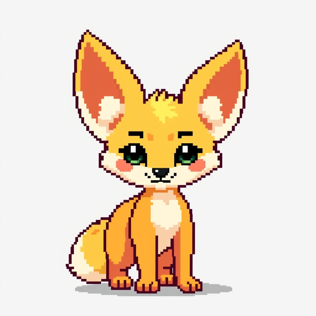 An anthropomorphic fennec fox depicted in an 8-bit pixel art style, featuring characteristic large ears and a small, playful face