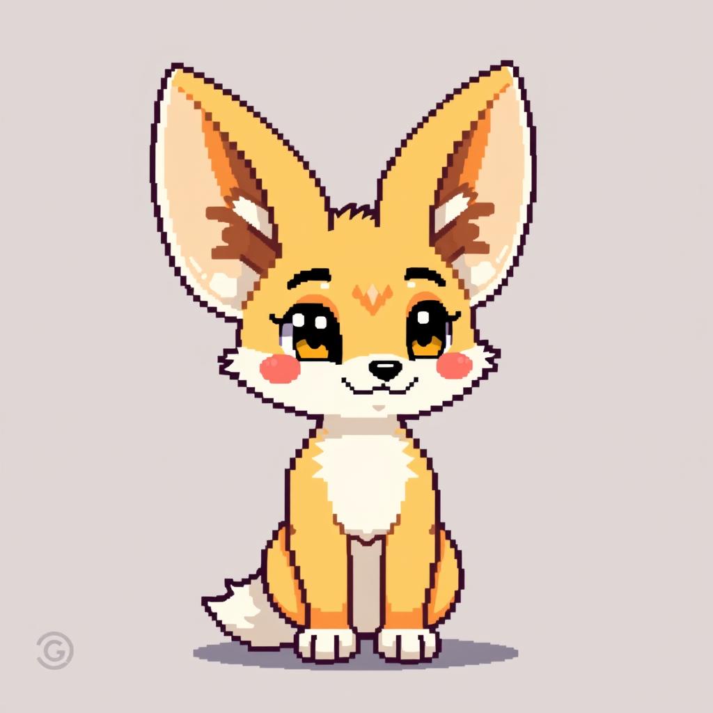 An anthropomorphic fennec fox represented in an 8-bit pixel art style, featuring distinctive large ears and a charming, playful expression