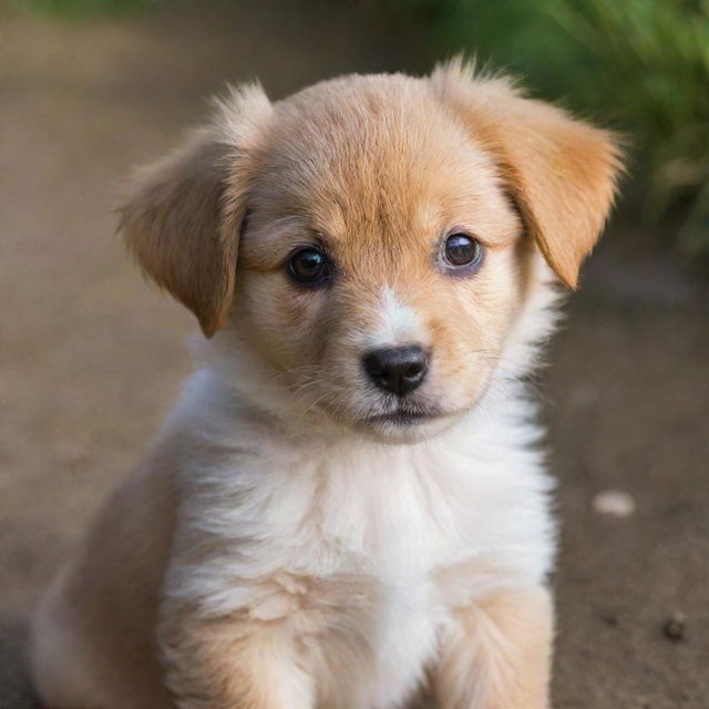 A cute, playful little puppy with soft fur, sparkling eyes, and a wagging tail