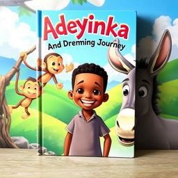 A vibrant and colorful book cover for an animated adventure titled 'Adeyinka and the Dreaming Journey'