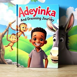 A vibrant and colorful book cover for an animated adventure titled 'Adeyinka and the Dreaming Journey'