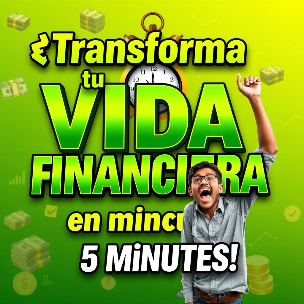 A captivating thumbnail featuring the text "¡Transforma tu VIDA FINANCIERA en 5 minutos!" in bold, eye-catching typography