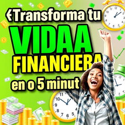 A captivating thumbnail featuring the text "¡Transforma tu VIDA FINANCIERA en 5 minutos!" in bold, eye-catching typography