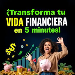 A compelling thumbnail featuring the text "¡Transforma tu VIDA FINANCIERA en 5 minutos!" in large, striking typography that stands out