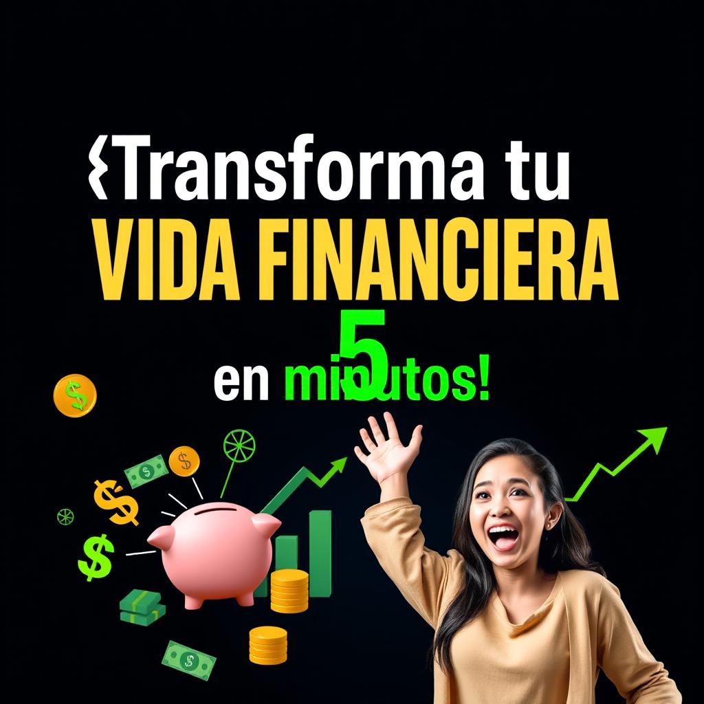 A compelling thumbnail featuring the text "¡Transforma tu VIDA FINANCIERA en 5 minutos!" in large, striking typography that stands out