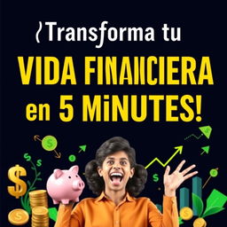 A compelling thumbnail featuring the text "¡Transforma tu VIDA FINANCIERA en 5 minutos!" in large, striking typography that stands out