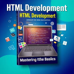 A highly detailed and visually engaging book cover for a guide on HTML development