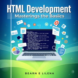 A highly detailed and visually engaging book cover for a guide on HTML development