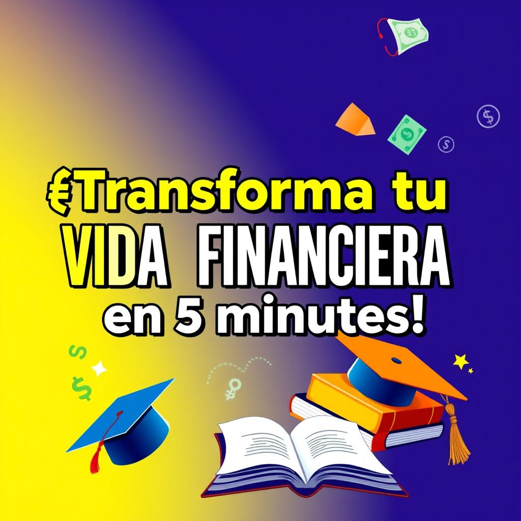 A captivating thumbnail design featuring bold and dynamic text that says "¡Transforma tu VIDA FINANCIERA en 5 minutos!" in Spanish