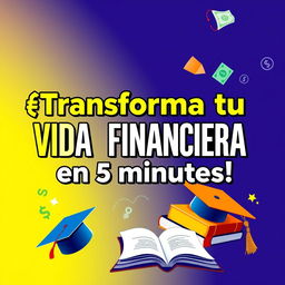 A captivating thumbnail design featuring bold and dynamic text that says "¡Transforma tu VIDA FINANCIERA en 5 minutos!" in Spanish