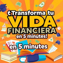 A captivating thumbnail design featuring bold and dynamic text that says "¡Transforma tu VIDA FINANCIERA en 5 minutos!" in Spanish