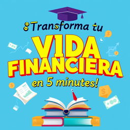 A captivating thumbnail design featuring bold and dynamic text that says "¡Transforma tu VIDA FINANCIERA en 5 minutos!" in Spanish