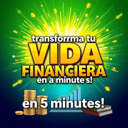 A dynamic and eye-catching thumbnail design that communicates the idea of transforming financial life in just 5 minutes