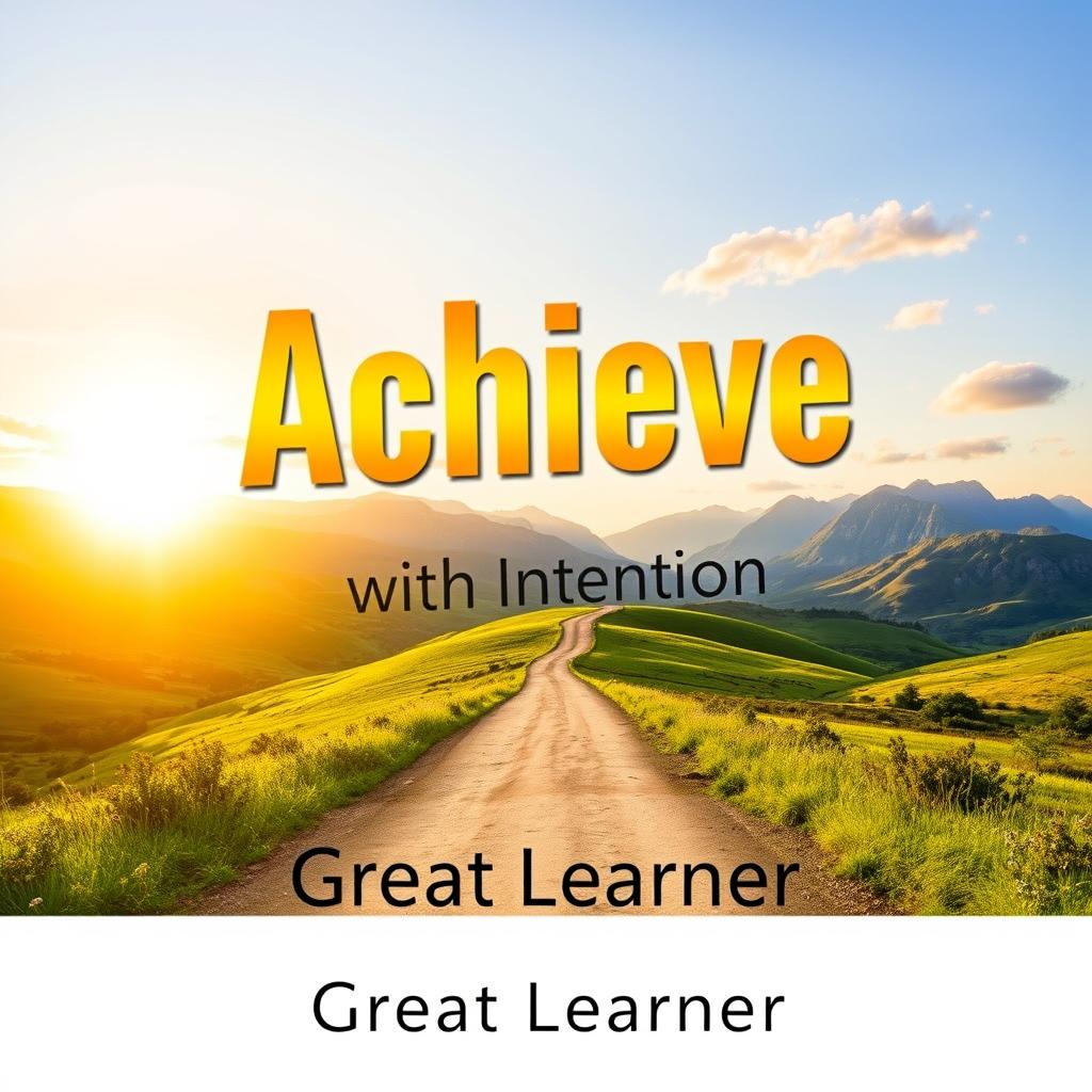 A visually striking book cover design for 'Achieve with Intention' by Great Learner