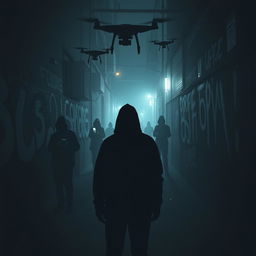 An unsettling portrayal of gangstalking as a form of 5th generation warfare, featuring a lone figure being subtly monitored in a dimly lit urban environment