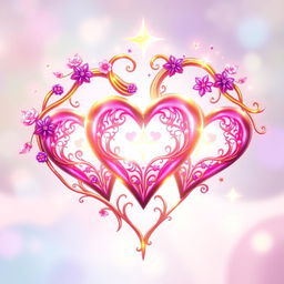 A beautifully crafted triple fantasy heart design, each heart intertwined elegantly, glowing with vibrant colors like pink, purple, and gold