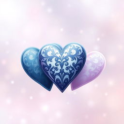 A stunning triple fantasy heart design featuring three intertwined hearts in shades of white, dark blue, and lilac