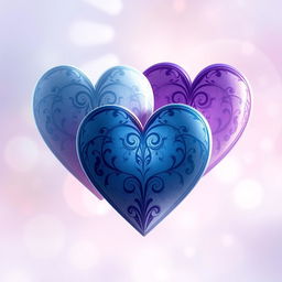 A stunning triple fantasy heart design featuring three intertwined hearts in shades of white, dark blue, and lilac