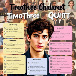 A quiz poster featuring Timothee Chalamet, designed in an engaging and colorful style