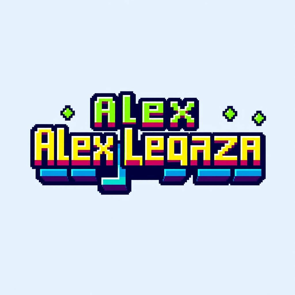 A pixel art logo design featuring the name 'Alex Legaza'