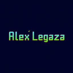 A pixel art logo design featuring the name 'Alex Legaza'