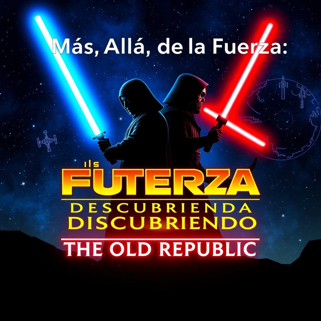 A captivating YouTube thumbnail for a podcast titled 'Más Allá de la Fuerza: Descubriendo The Old Republic'