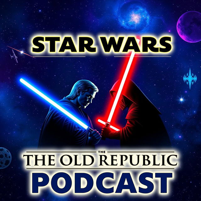 An eye-catching YouTube thumbnail for a podcast titled 'STAR WARS The Old Republic'