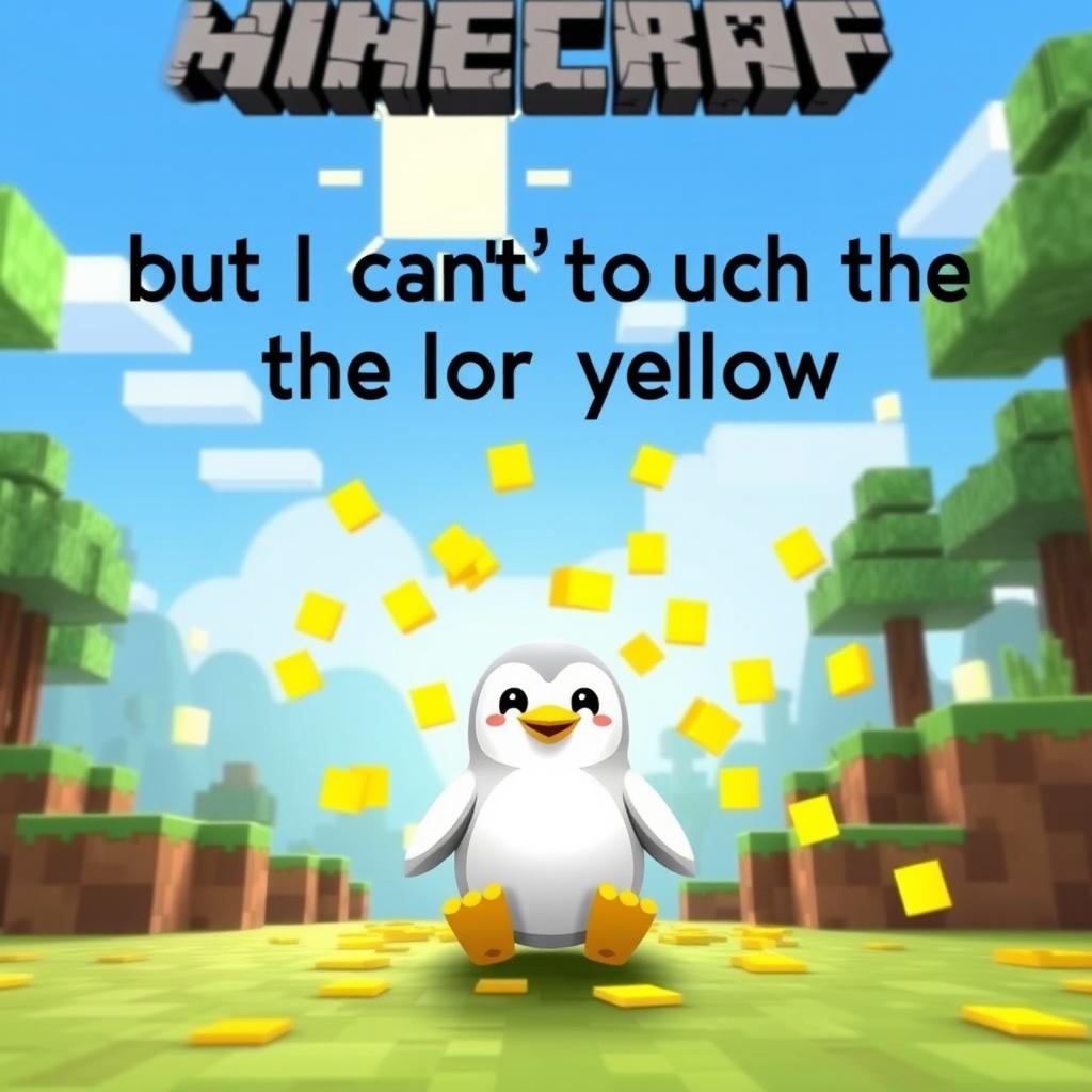 A vibrant and colorful animated thumbnail for a YouTube video titled 'Minecraft but I can't touch the color yellow'